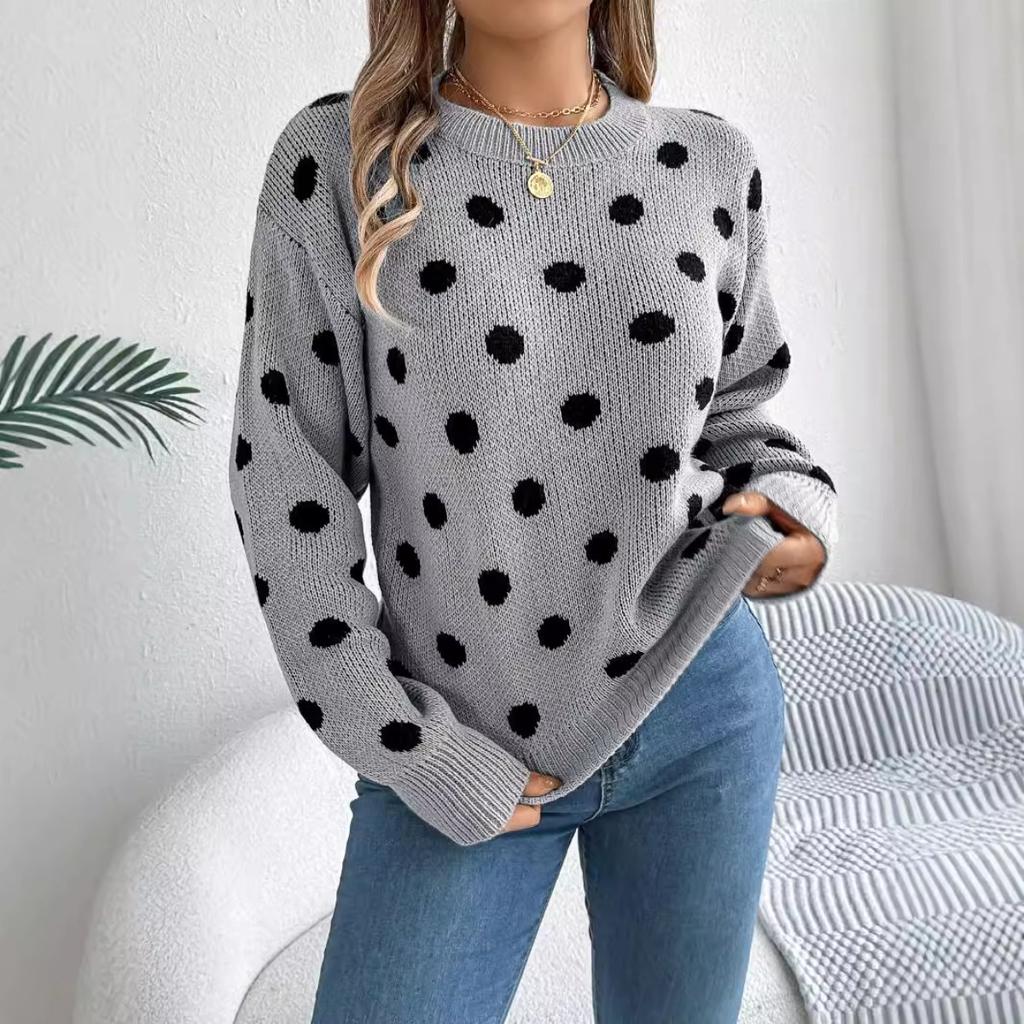2025 Herbst Winter Lässig Color Block Polka Dot Langarm Pullover Damenmode