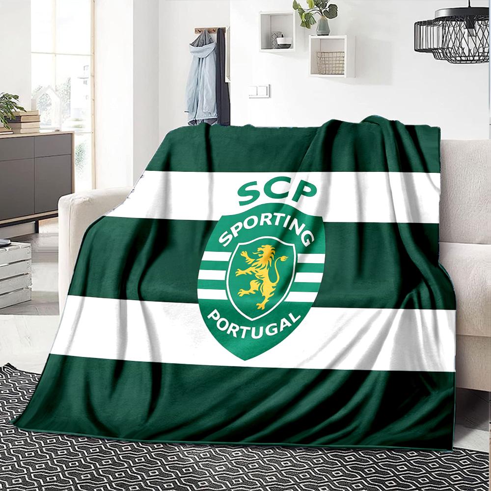 Sporting football Crest Flannel Blanket, Soft Polyester, Modern Design, All-Season for Camping, Travel, Gifts for holidays or birthdays