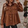 Ladies' Casual Corduroy Shirt With Baby Face, Ruffled Edges, Plus Button Up Jacket