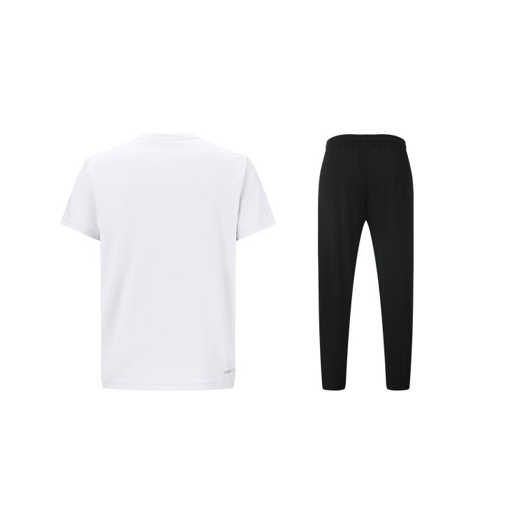 Li-Ning Minimalist Logo Print Round Neck Short Sleeve High Waist Tied Long Pants Casual Sports Suit Unisex Suit ATSV615-2+AYKS419-1