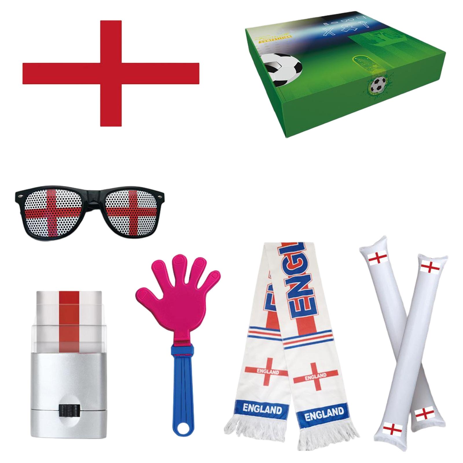 

Brazilian Sports Fan Set Includes Flag Glasses Scarf Inflatable Sticks Bracelet Hand Clapper and Box for Events and Celebrations One Size