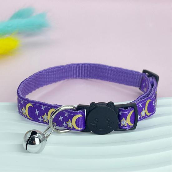 Pet Collar Cat Face Safety Buckle Quick Release Adjustable Length Soft Bell Hot Stamping Star Moon Design Cat Collar
