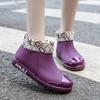 Rain Womens Tube Short Boots Nonslip Flatbottomed Adult Waterproof Shoes Kitchen Work Rain Boots Four Seasons Allinone Rubber Shoes