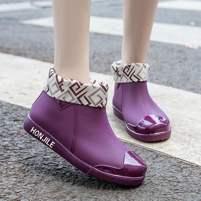 Rain Womens Tube Short Boots Nonslip Flatbottomed Adult Waterproof Shoes Kitchen Work Rain Boots Four Seasons Allinone Rubber Shoes
