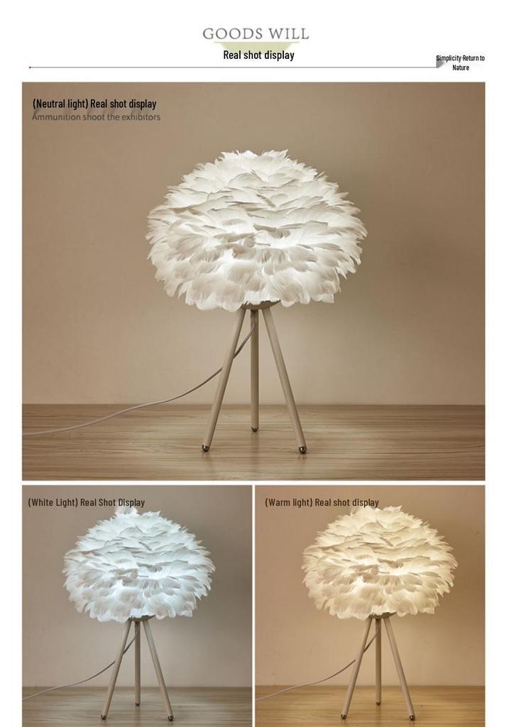 Nordic Gold Dimmable LED Feather Desk and Bedside Lamp