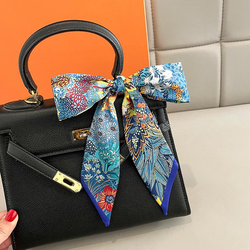 Summer Luxury Brand Jungle Print Silk Scarf Hair Band Ribbon Tie Bag Small Scarves Vintage Satin Ribbon Decorate Accessories