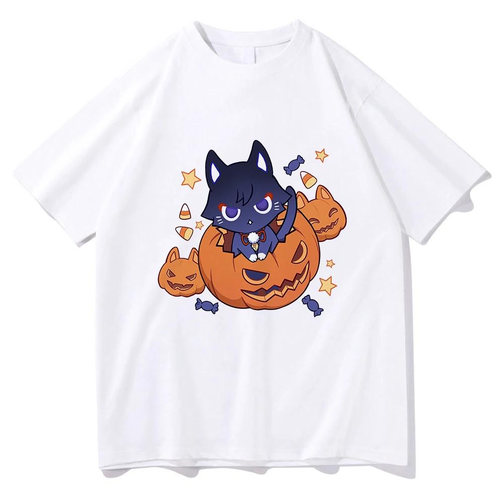 Genshin Impact Scaramouche Cat T Shirt Funny Men/women Clothing Harajuku Halloween Tops Vintage Unisex Cotton Graphic T Shirts