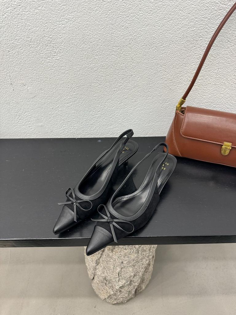 2025 Spring and Autumn New Light Mouth Pointed Head Thin Heel Medieval Shoes Bow Single Shoes with Color Matching Thin Heel