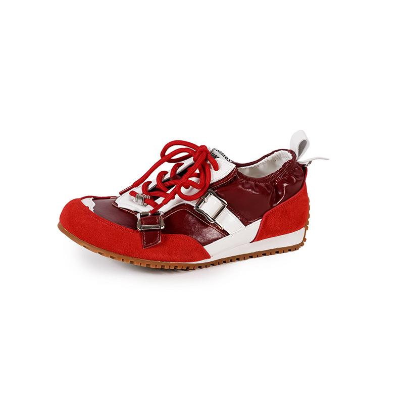 Zhao Zhaoyi of the Same Style~ Platform Leather Retro Red Forrest Gump Shoes Round Head Casual Shoes Women's Training Shoes Sports Shoes