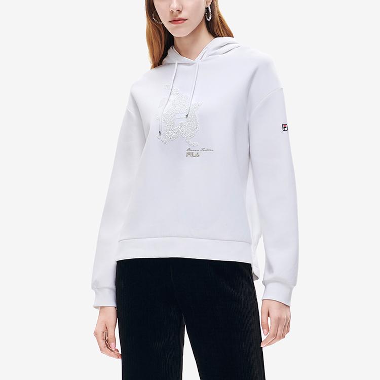 Fila Logo Print Sports Casual Knit Sweatshirt Women Sweatshirt Standard-White F11W218209F-WT