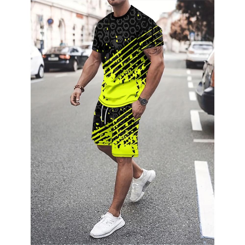 Men's Set Relaxed Fit Short Sleeve Shorts Set Men's Sportswear  Casual Wear Summer Casual Suit