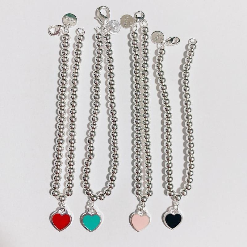 

1:1 оригинальный S925 стерлингового серебра роскошный высококачественный 4 мм эмалированный браслет в форме сердца для дам романтика любовь подарок на День святого Валентина 16cm серебряный