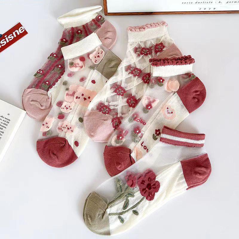 5Pairs Breathable Sweat Absorbing Socks Wear-Resistant Odor Proof Summer Socks For Women Transparent Invisible Thin Socks