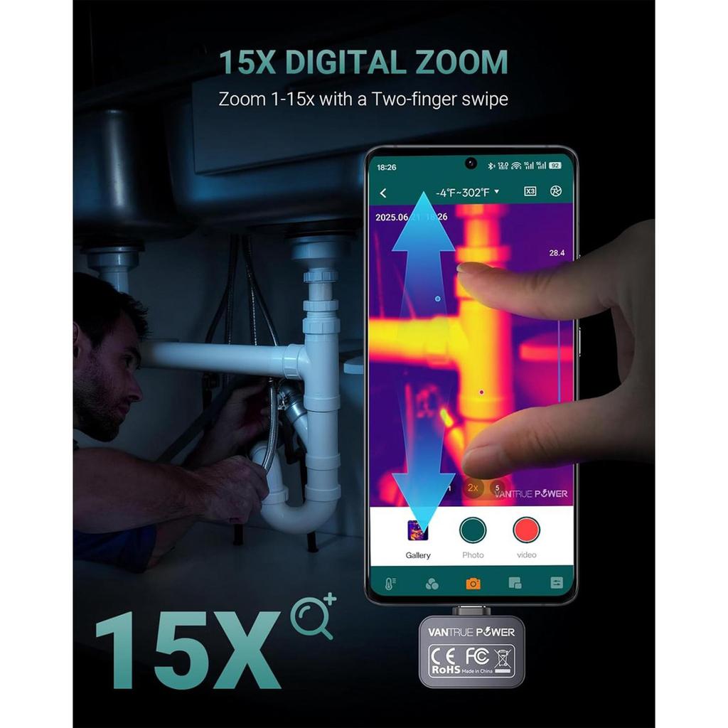 Vantrue TS1 Thermal Imaging Camera for Android, Infrared Camera Thermal Cameras with 512 X 384 Super Resolution Infrared Camera with USB-C