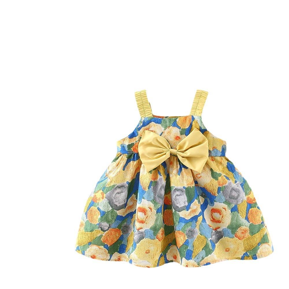 Mädchenkleid Sommerstil Kinder Prinzessin Trägerkleid Babykleid Kinderbekleidung Blumenhut Kleid