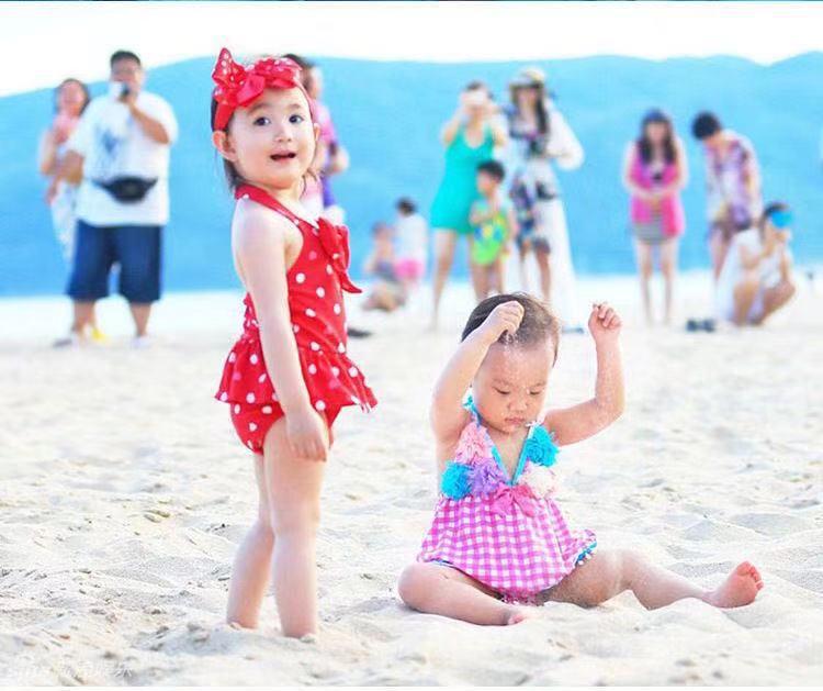 Clearance Auliya Girls' Red Skirted One-Piece Swimsuit with Headband