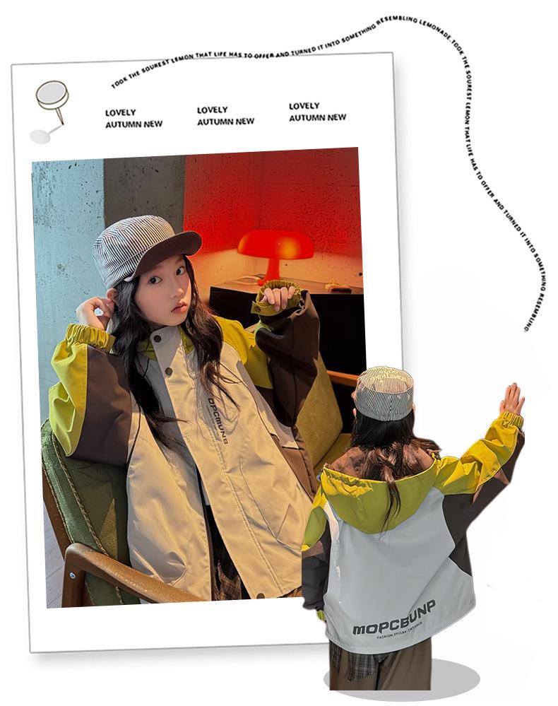 Girls' Color Block Hooded Outdoor Jacket - Autumn 2026 Style for Middle and Older Children