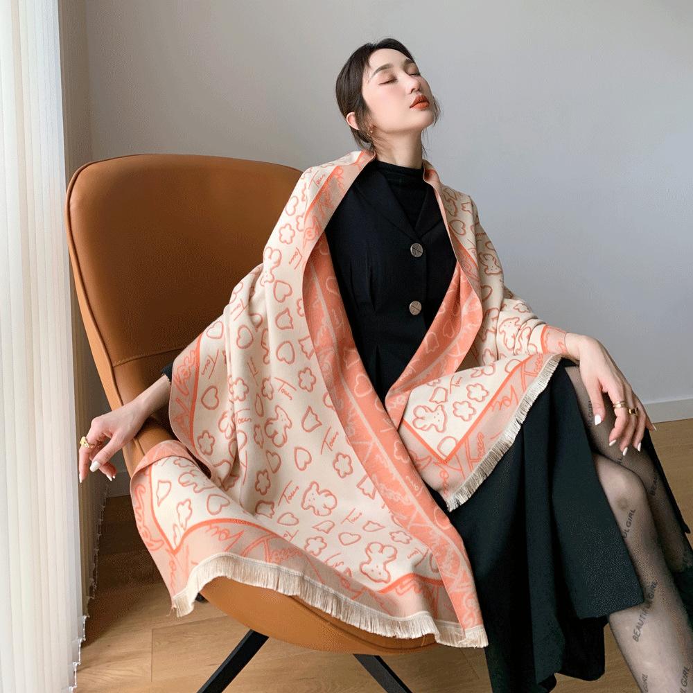 Autumn and winter double-sided jacquard imitation cashmere thick scarf women's versatile high-end shawl thickened warm scarf