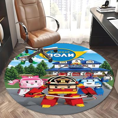 Robocar Poli,Rescue Station Chair Mat Round Rug Office Carpet, Non Slip, Suitable for Living Rooms, Bedrooms Decor.1205497a