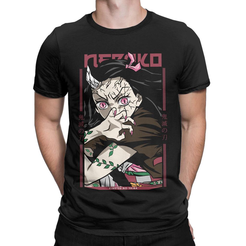 Men Anime Demon Slayer Nezuko T Shirt  100% Cotton Clothes Crazy Short Sleeve Round Collar Tees Big Size T-Shirt
