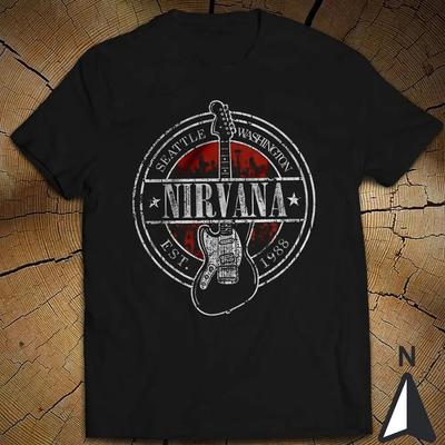 Music Beat Rhythm T-Shirt Logo Guitar Seattle Washington Est1988 Nirvana Shirt Unisex Men Women Summer Crew Neck Cotton Tee Soft