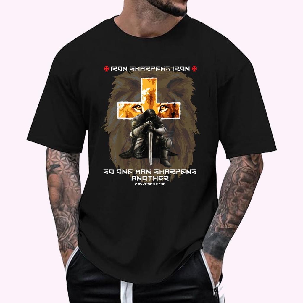 Iron Sharpens Iron Christian Saying Lion Judah Cross Graphic T-Shirt Unisex T-Shirt