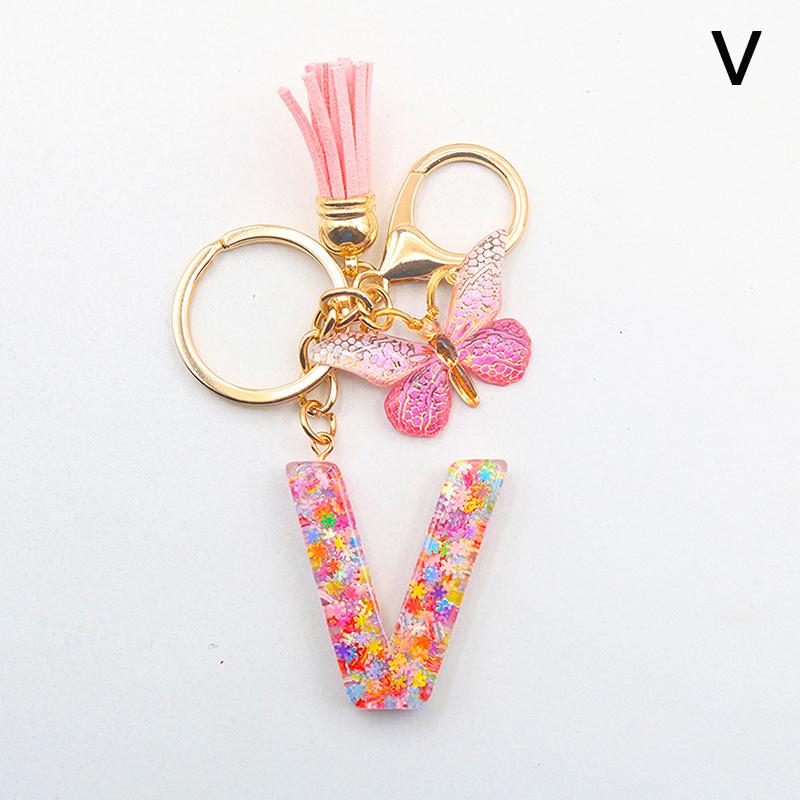 A-Z 26 Letter Pendant Keychain Tassel Butterfly Charms Keyrings Women Bag Ornaments Car Keychain Pendant