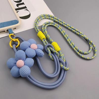 3 In 1 Creative Long Crossbody Mobile Phone Hanging Rope Neck Lanyard Wrist Strap Removable Phone Lanyard Flower Hanging Rope