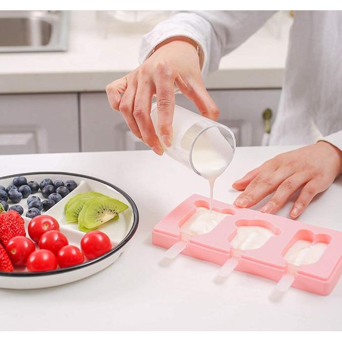 Ice Pop Mold Set 2 Pack Silicone 50 Ice Cream Sticks Pink Popsicle Maker DIY Frozen Treat Kit