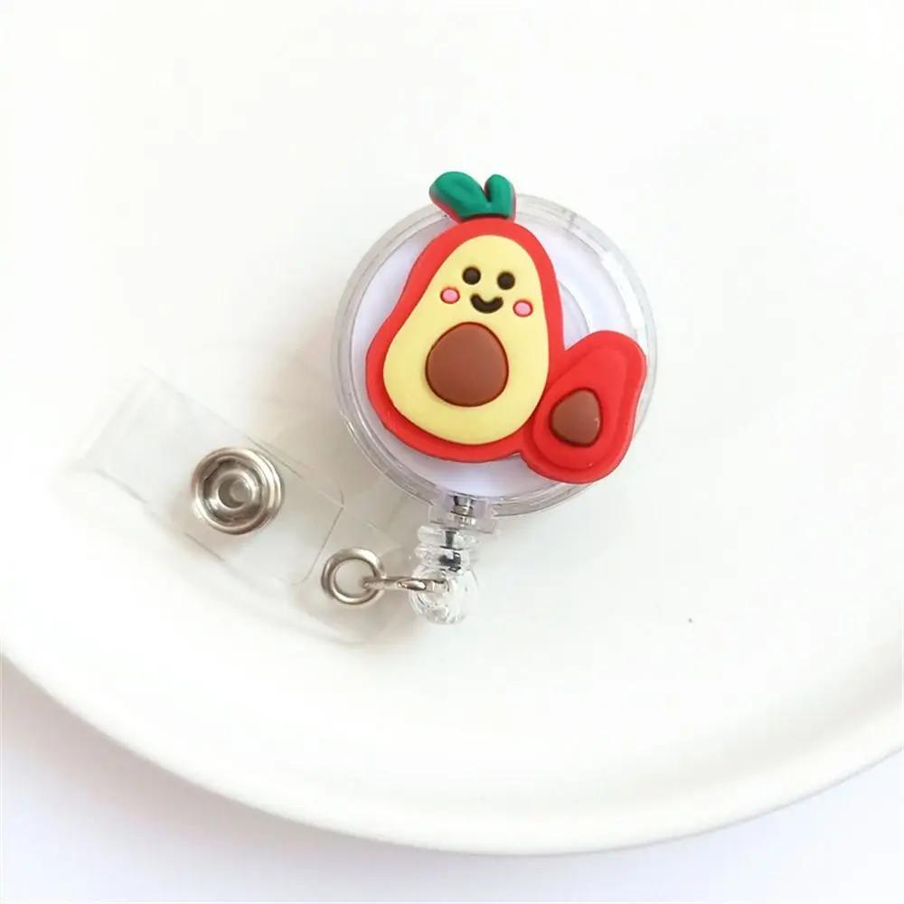 New Cute Silicone Fruits Avocado Retractable Pull Badge Reel ID Lanyard Name Tag Card Badge Holder Reels