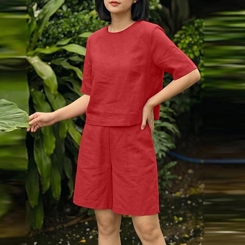 ZANZEA Women Short Sleeve Blouse and Shorts Casual Two Piece Sets