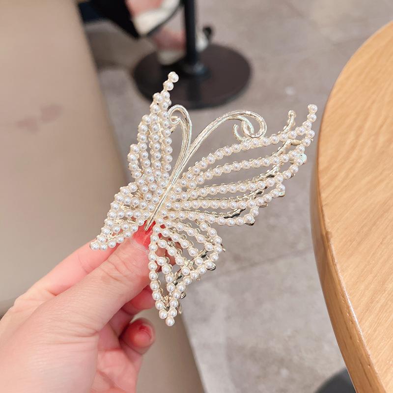 Exquisite Rhinestone Butterfly Hair Claw Clips for Women Elegant Pearl Hair Crab Barrette Headwear WOMAN HAIR CLIP Ponytail Clip