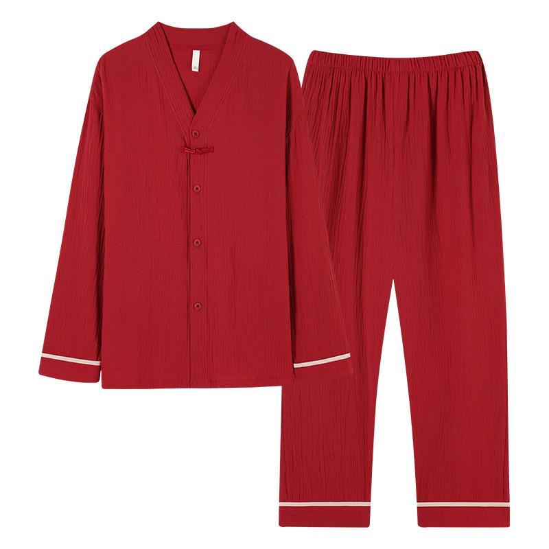 Red pajamas men's spring, autumn and winter cotton long-sleeved natal year suit 1011 new festive wedding loungewear