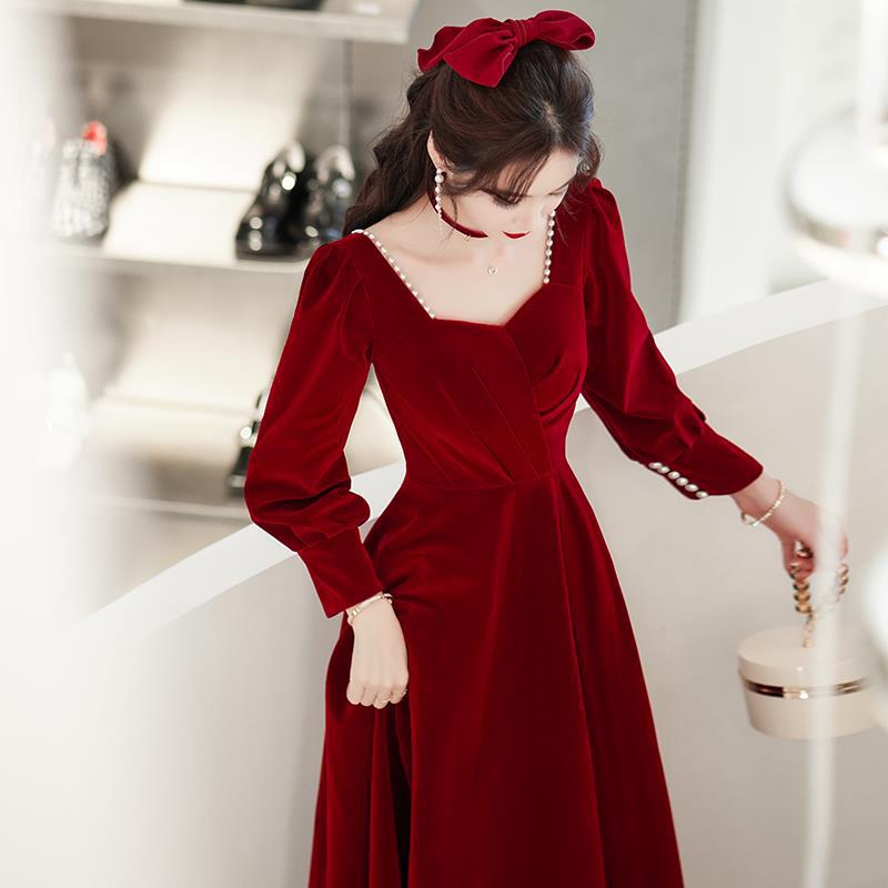 Toast Bridal Long Sleeve 1011 New Summer Long Back Door Order Wedding Dress Burgundy Wedding Evening Dress