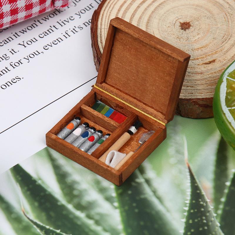 1:12 Dollhouse Miniature Artist Paint Pen Wood Box Toys For Dolls For Kids Gift