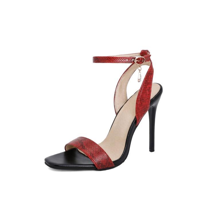 Fashion Low Sandals Woman Leather Buckle Strap Large Size 2024 Summer High Heels Suit Female Beige Women’s Shoes Low-heeled Big High-hee