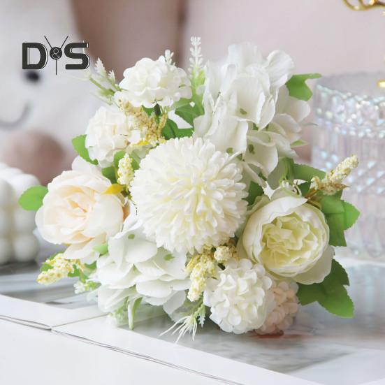 Artificial Flowers Fake Peonies Bouquet Mixed Faux Silk Flowers Artificial Blooms Bunch for Table Centerpiece Wedding Party Decor