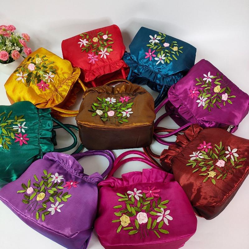 Zipper women's bag handmade ribbon embroidered bag mother shopping bag handbag bag wedding bag