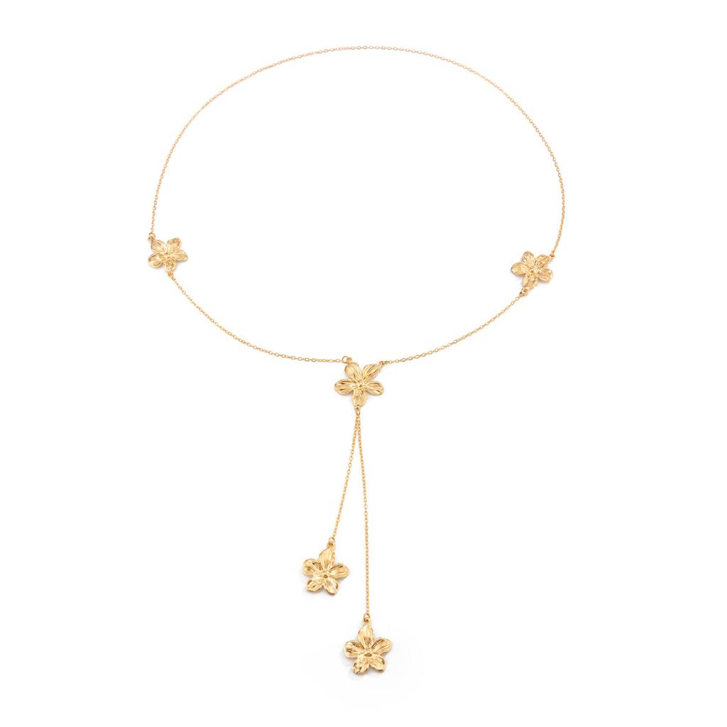 Sweet And Cool Ins Metal Three-dimensional Flower Tassel Necklace For Women's Fashion Y-shaped Thin Chain Long Necklace