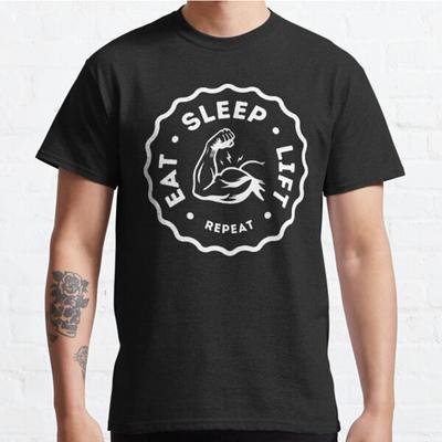 Men Fashion Casual Short Sleeves Eat Sleep Lift Repeat Black Tees Oversized T-shirts