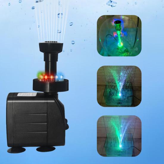 Fountain Pump with LED Light 12 Lamp Beads Strong Suction Cup Hydroponics Garden Pond Fish Tank Aquarium Pump