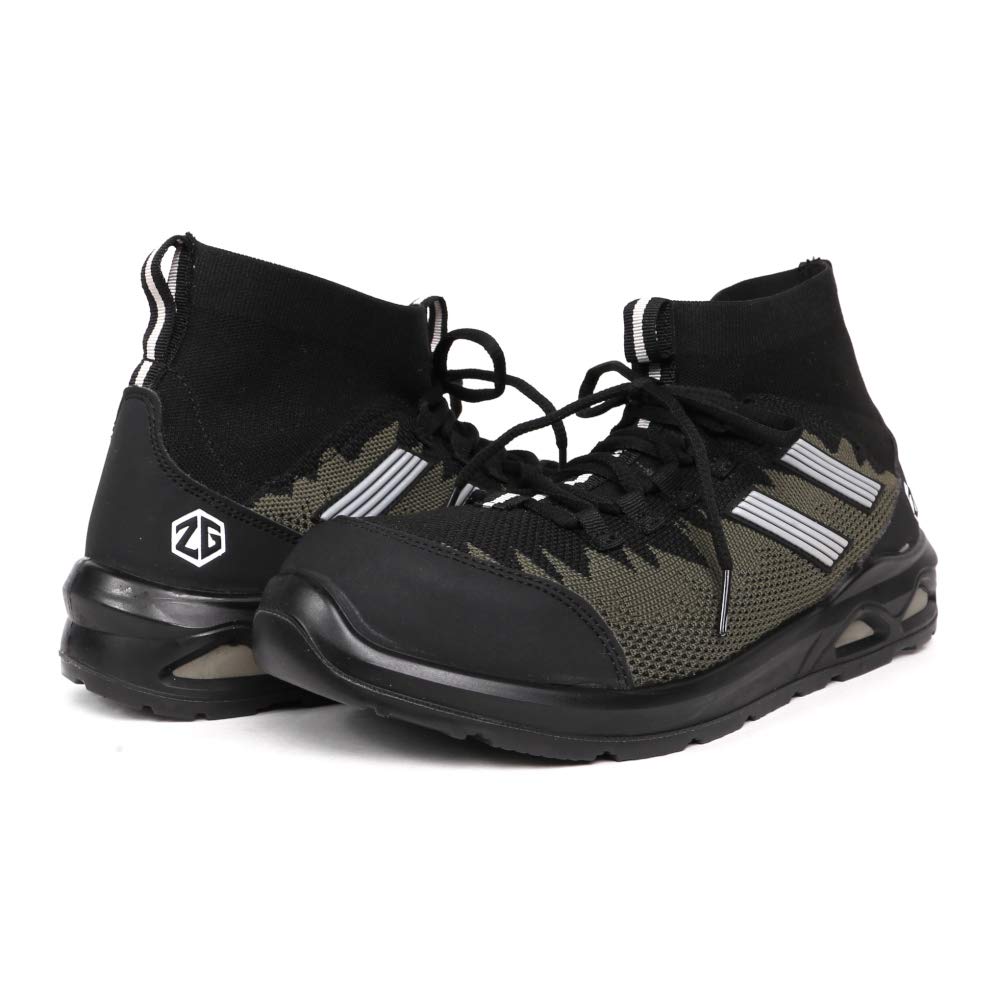 Co-cos Nobuoka Safety Work Shoes, Toe Cap, Mid-Cut, Knit Material, Highly Breathable, Zero Gear, Men's Army, Size 24.5 Cm