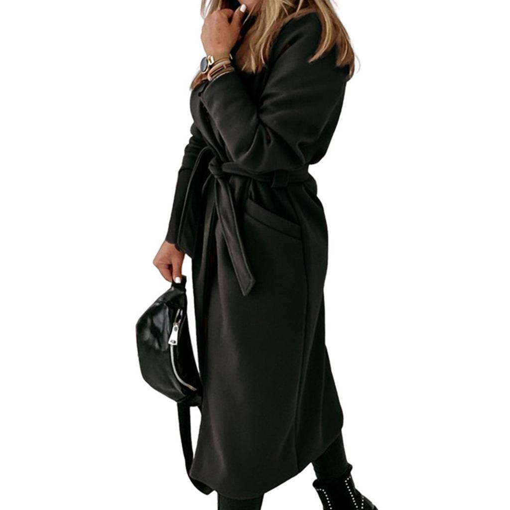 Women's Waist Cinching Long Woolen Women's Coat Jacket