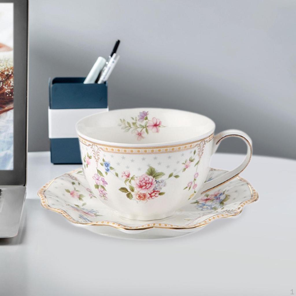 Keramik Kaffeetasse Tassen und Untertassen Set Einzigartiges Blumenmuster Mehrzweck Latte Art Tee