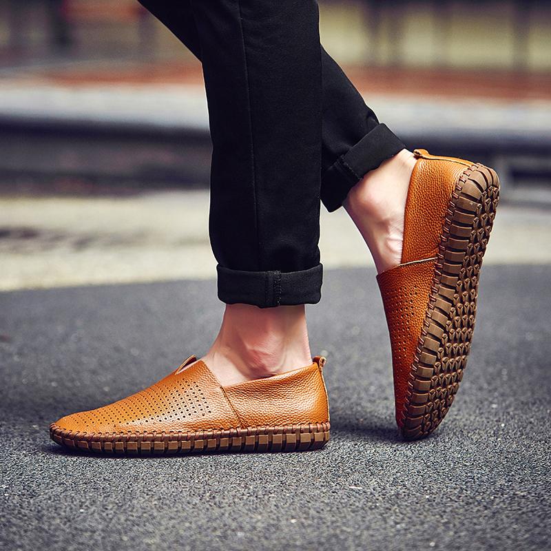 Sommer-Herren-Mokassins, Slipper, zum Fahren, leicht, Gommino, flach, zum Gehen, orthopädische, handgefertigte Schuhe für Herren