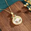 Airyuan Retro Clavicle Chain Enamel Pendant Necklace with Imitation Hetian Jade - Qipao Style Mom Birthday Gift