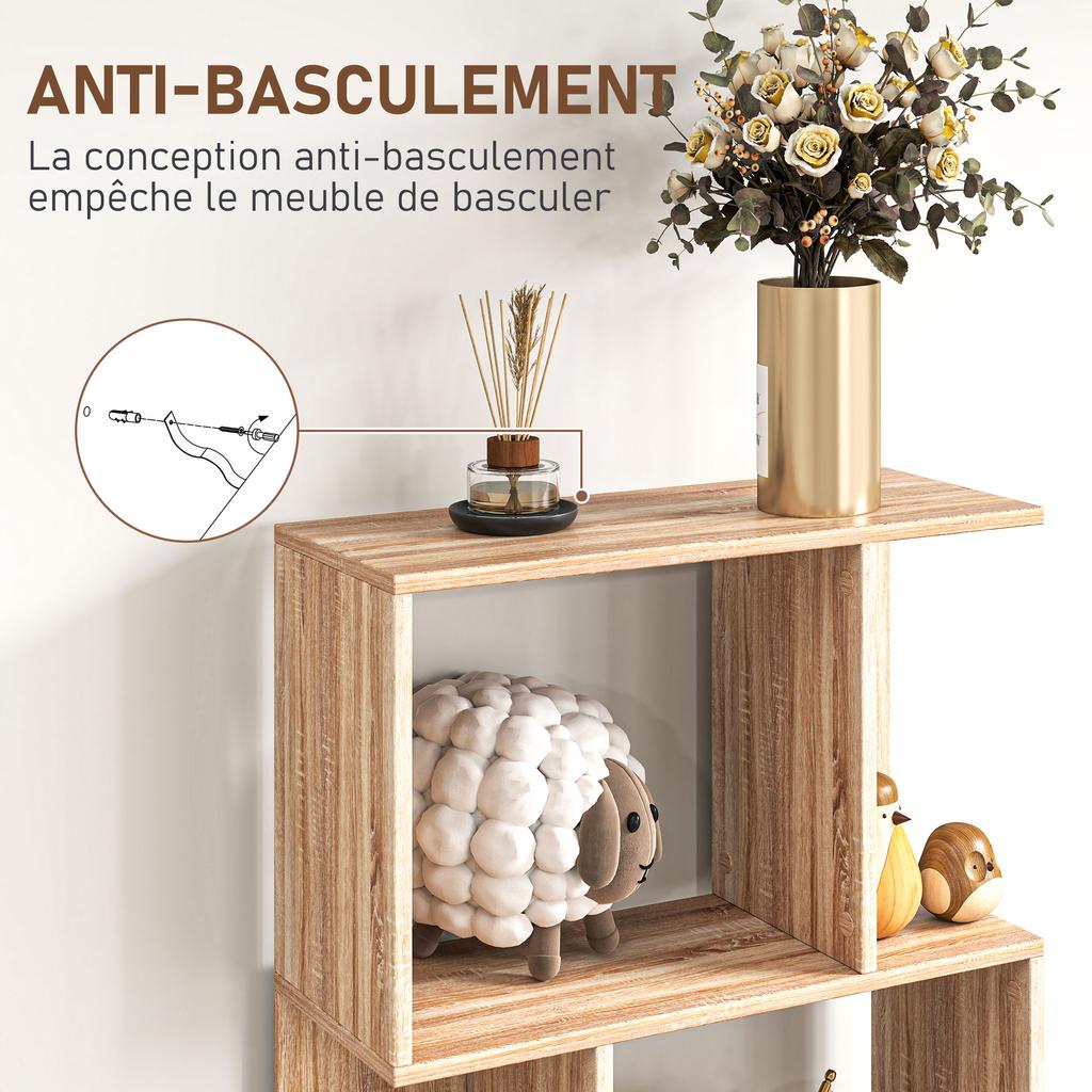 5 Tier Bookshelf S Shaped Storage Shelf With Shelves 60 X 24 X 184.5 Cm Natural Wood Effect