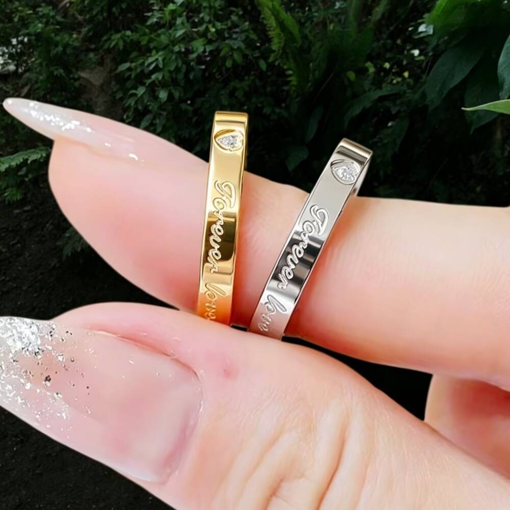 Temperament fashion forever love titanium steel diamond ring women's niche simple love couple ring hand jewelry