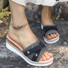 Fashion Fashion Denim Wedge Heel Slippers Women 2025 Summer Thick Sole Slip On Beach Sandals Woman Lightweight Non Slip Casual Slippers