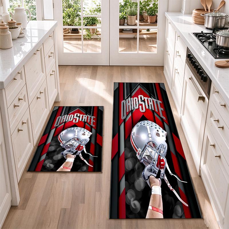 Ohio State Buckeyes Flannel Kitchen Floor Mat – Non-Slip, Absorbent and Easy to Clean Suitable for Kitchens, Entryways Bedroomsand Bathrooms